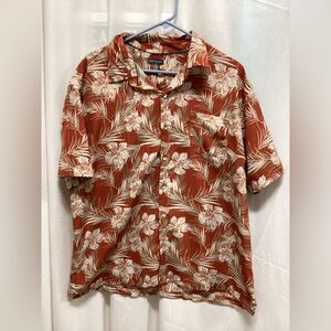Men's Floral Hawaiian Shirt - Rust and Cream